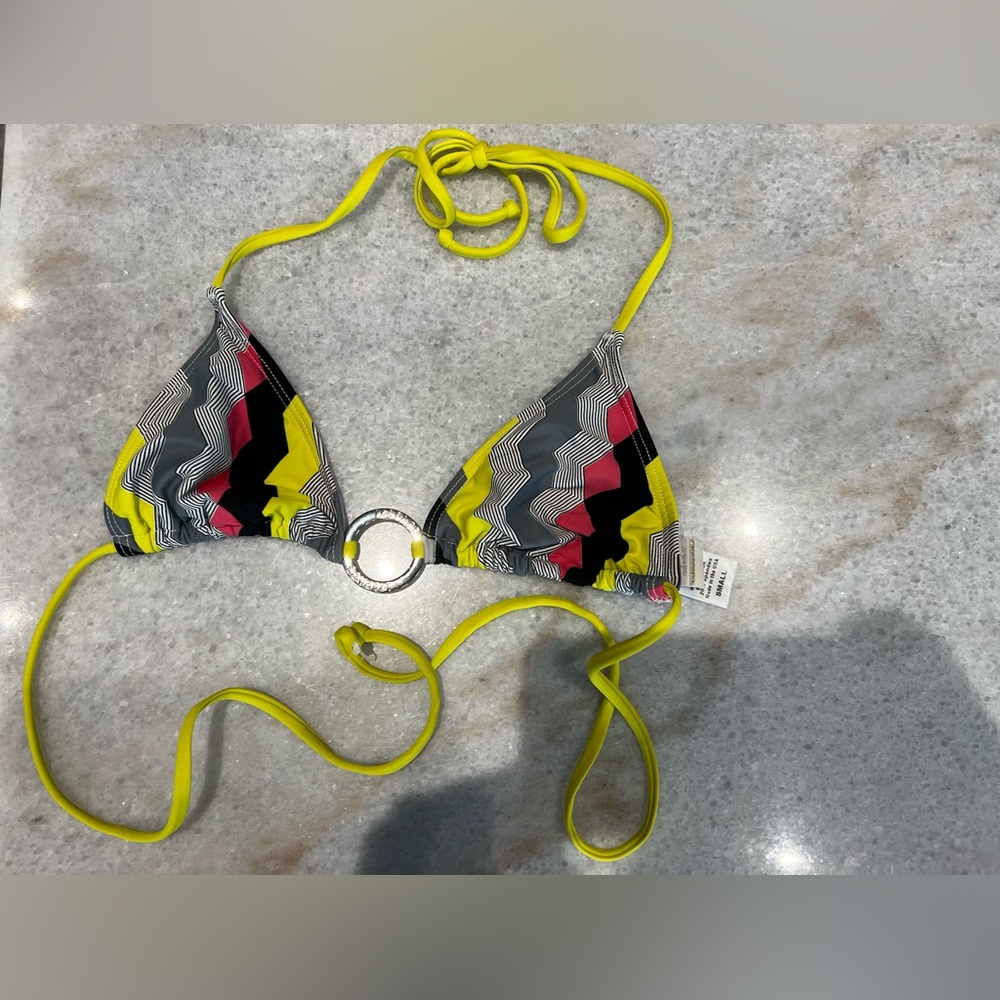 L*Space Yellow and Black Zigzag Bikini Top